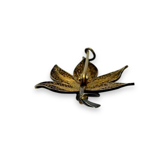 Vintage Filigree Leaf Brooch Pin Gold Vermeil Sterling Silver 2.21g - Picture 3 of 8